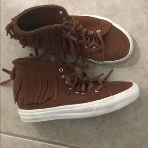 Brown high top fringed vans size 7.5 women’s